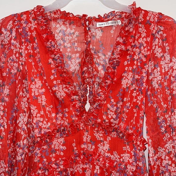 Saints Secrets Women’s Open Back Ruffled Ditzy Print Mini Dress Size Small - Picture 2 of 16